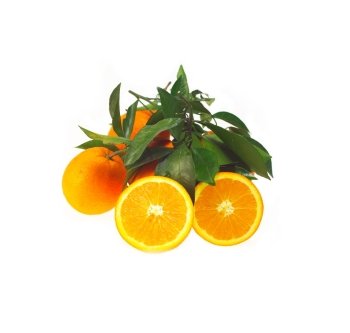 fresh orange with green leaves  isolated over white