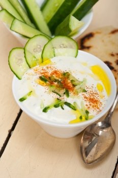 Arab middle east salatit laban wa kh’yar Khyar Bi Laban goat yogurt and cucumber salad