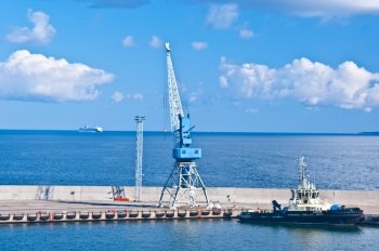 Crane at the baltic sea. crane at a port at the baltic sea