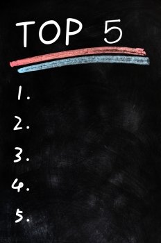 Blank menu of top five on a blackboard background