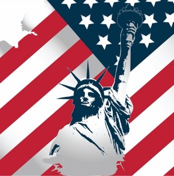 american flag stylized with statue of liberty