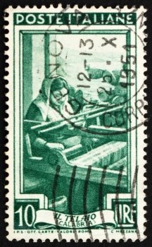 ITALY - CIRCA 1950: a stamp printed in the Italy shows Weaving, Calabria, circa 1950
