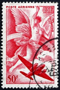 FRANCE - CIRCA 1946: a stamp printed in the France shows Iris and Plane, circa 1946