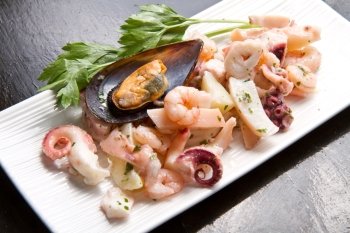 Seafood Salad with prawns, mussels, squids, octopus