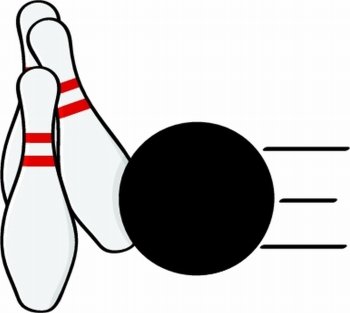 Cartoon illustration showing a bowling ball hitting some pins