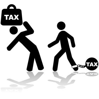 Concept illustration showing a man carrying a weight with the word TAX on it