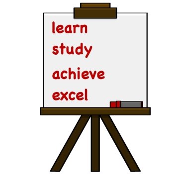 Cartoon illustration showing steps for proper learning written on a piece of paper held by an easel