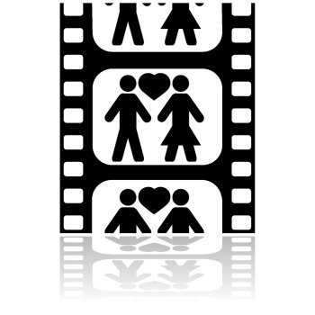 Icon illustration showing a couple in love inside a film strip
