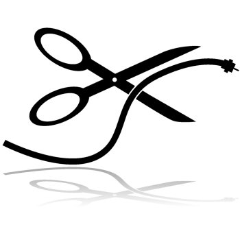 Concept illustration showing a pair of scissors cutting a cable TV cord