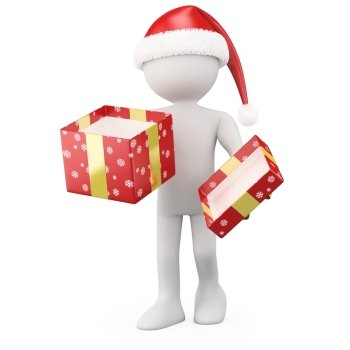Santa Claus holding a gift box open. Rendered at high resolution on a white background with diffuse shadows.