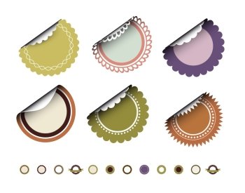 Collection of round vintage labels with curved edges. Vector set on white background