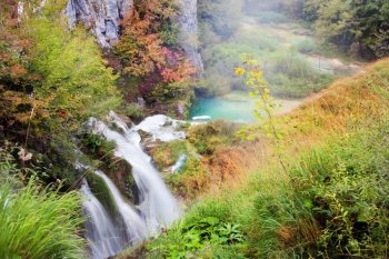 Valley autumn scenery in the Plitvice Lakes National Park, Croatia
