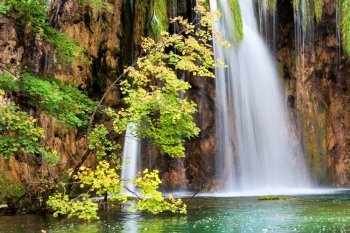 Scenic waterfall in the autumn mediterranean forest