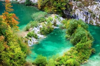 Plitvice Lakes National Park autumn landscape, Croatia