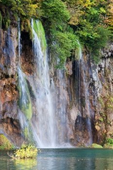 Scenic waterfall during the fall season