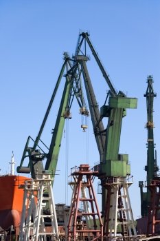 Huge shipyard cranes in Gdansk (Danzig), Poland