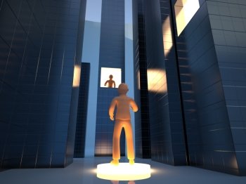 3d picture of two men speaking together - judgment concept