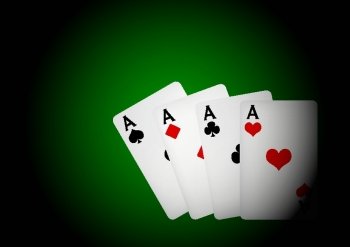 Playing Cards on Green Table - Four Aces