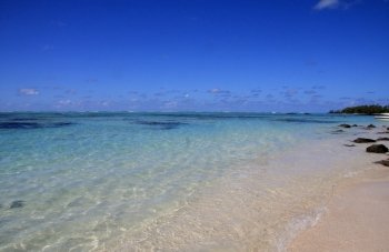 Beautiful  beach,ocean and sky on  Mauritius 
