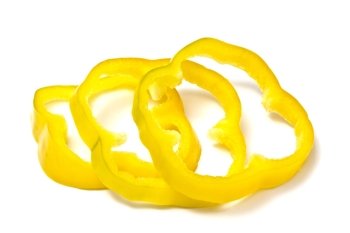 Sliced yellow pepper isolated on white background 
