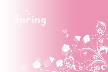 Beautiful spring pink background of floral and butterfly