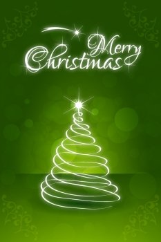 Christmas Greeting Card. Merry Christmas lettering with Christmas Tree
