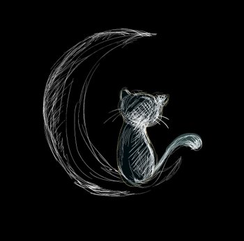 Cat on Moon Hand Drawn Sketch 