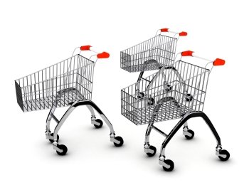 Shoping carts over white background . 3d render