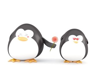 Penguins in Love, Isolated on White - 3D render