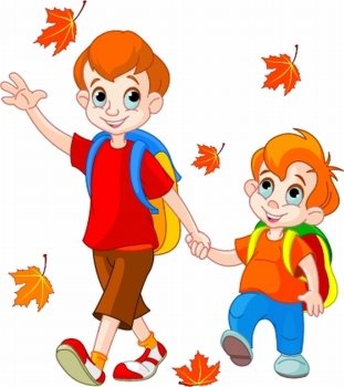  Illustration of two  boys go to school
