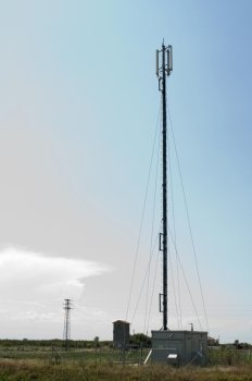 GSM antennas on blue sky background