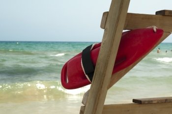 Red buoy for a lifeguard to save people from drowning
