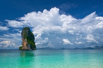 Cliff in turquoise sea near Poda island, Thailand