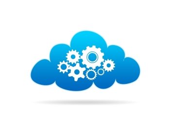 A Cloud with mechanical gears on white background