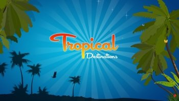 High resolution promotional Tropical Destination graphic with plam trees.