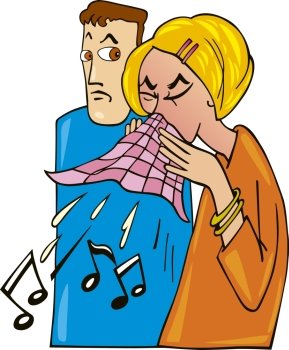Cartoon illustration of woman with cold and disgusted man