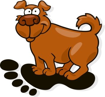 Cartoon illustration of dog in big human footprint