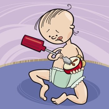 illustration of baby boy destroying the clock