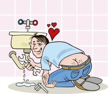 Cartoon illustration of plumber in love