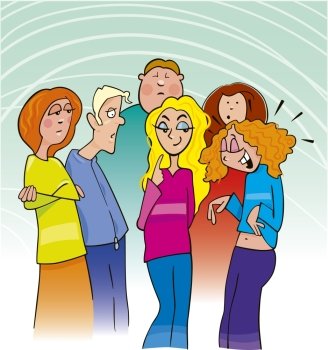 Cartoon illustration of teenagers group