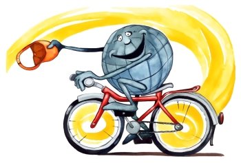 illustration of Earth riding on bicycle