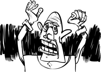 cartoon sketch illustration of outraged and scared man