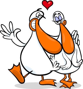 Valentines Day Cartoon Illustration of Funny Ducks Couple in Love