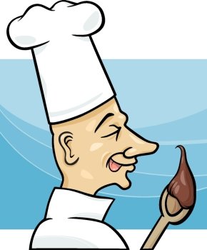 Cartoon Illustration of Cook with Chocolate Cream on the Spoon