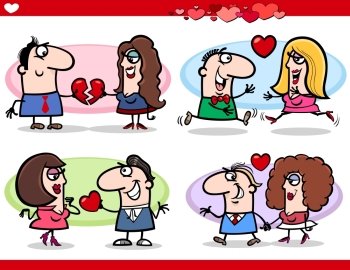Cartoon Illustration of Happy Couples in Love on Valentines Day or Valentine Cards