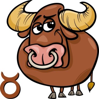 Cartoon Illustration of Taurus or The Bull Horoscope Zodiac Sign