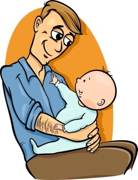 Cartoon Illustration of Father with his Cute Baby