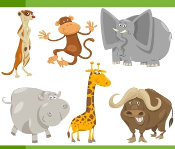 Cartoon Illustration of Funny Wild Safari Animals Set