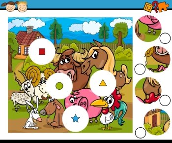 Cartoon Illustration of Match the Pieces Education Game for Preschool Children