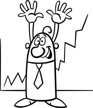 Black and White Black and White Concept Cartoon Illustration of Happy Businessman and Economic Growth